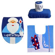 -3Pcs Pap&aacute; Noel Tapa del inodoro Almohadillas Cubierta del asiento Antideslizante Pies de ba&ntilde;o Alfombra Cubiertas del tanque de agua Set Decoraci&oacute;n navide&ntilde;a on JD