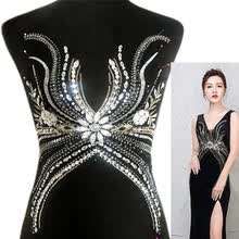 patches-High-end 3D Black Silver Lace Applique Rhinestones Beaded Patch Sewing for Dress Women Evening Gowns V Neckline Decoration on JD