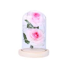 -La bella y la bestia Rosa roja en una c&uacute;pula de vidrio sobre una base de madera L&aacute;mpara de bater&iacute;a LED Cumplea&ntilde;os San Valent&iacute;n Regalos para madres Decoraci&oacute;n para el hogar on JD