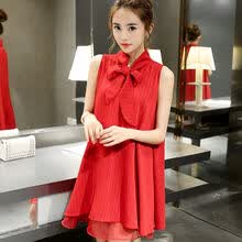 -Vestido sin mangas elegante de verano para mujer Vestido de lazo dulce con cuello redondo vintage Vestidos de gasa delgados de color rojo s&oacute;lido on JD