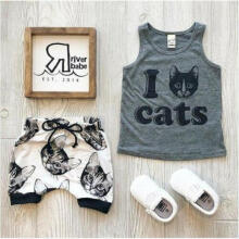 US Newborn Kids Baby Boys Tops Tank shirt Shorts Pants Cat Outfits Set Clothes