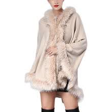-Invierno Mujeres Estilo de lujo Abrigos de piel sint&eacute;tica Mujeres Ponchos y capas Top de piel Vestido de novia Chal con capucha Capa Mullida on JD