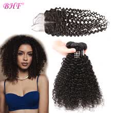 875071956-Bhf Hair Unproccessed Human Hair 3 Bundles With Closure  Peruvian Virgin Hair  Kinky Curly on JD