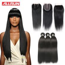 875071956-Allrun Brazilian Virgin Hair Straight With Closure Human Hair 3 Bundles With Closure 4pcs/Lot Natural Color on JD