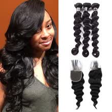 bundles-with-closure-Star Show Brazilian Virgin Hair Bundles With Closure Loose Wave With Closure With Baby Hair Human Hair with Crochet Closure on JD