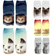 men-socks-1 par divertidos calcetines casuales impresos tobillera gato unisex corto 3D on JD