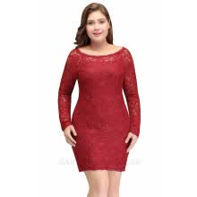 -MisShow mujeres tallas grandes vestidos de noche cortos Vestidos de manga larga Vestido De Renda vestido de noche de encaje rojo barato 2018 on JD
