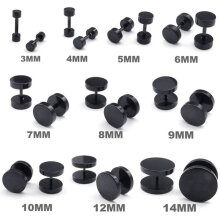 2 PCS Black Stainless Steel Round Dumbbell Studs Men/'s Women/'s Earrings 3-14mm