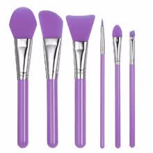-6pcs conjunto de cepillo de maquillaje de silicona m&aacute;scara facial cepillos Fundaci&oacute;n kit de cepillo de ojos cosm&eacute;tico sombra de ojos con mango pl&aacute;stico p&uacute;rpura on JD