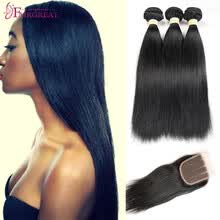 875071956-Virgin Brazilian Straight Hair With Closure Natural Black 7a Virgin Straight Hair With Lace Closure 3 Bundles With Closure on JD