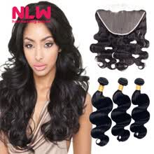 bundles-with-closure-NLW 10A virginal brasile&ntilde;o del pelo humano 3 paquetes con frontal del pelo de la onda del cuerpo teje con frontal on JD