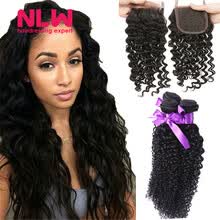 875071956-N.L.W. 10A Brazilian virgin human hair 3 bundles with closure Deep wave hair weaves with closure on JD