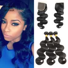 bundles-with-closure-HHHair Peruvian Body wave Hair 3 Bundles With 1pc Closure Unprocessed Virgin Human Hair Weft with 1pc 4x4 Inch Free Part Closure on JD