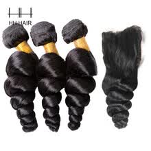 bundles-with-closure-HHHair Brazilian Loose Wave With Closure Loose Wave 3 Bundles With 4x4 inch Lace Closure on JD