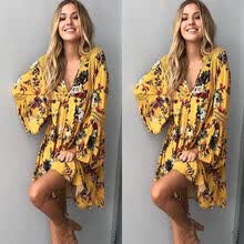 -CANIS @ Mujeres Boho Floral Long Maxi Fiesta de noche Cocktail Beach Mini vestido Sundress on JD