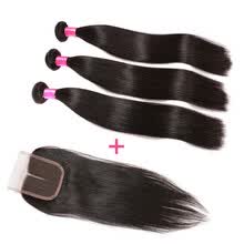 bundles-with-closure-BHF Hair 100% Remy Human Hair Weave 3 Bundle Indian Straight Hair 8-28inch Machine Double Weft with swiss closure on JD