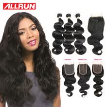875071956-7A Human Hair Bundles With Closure Brazilian Body Wave 3 Bundles With Closure Brazilian Virgin Hair With Closure 1B Color 4*4 Lace on JD