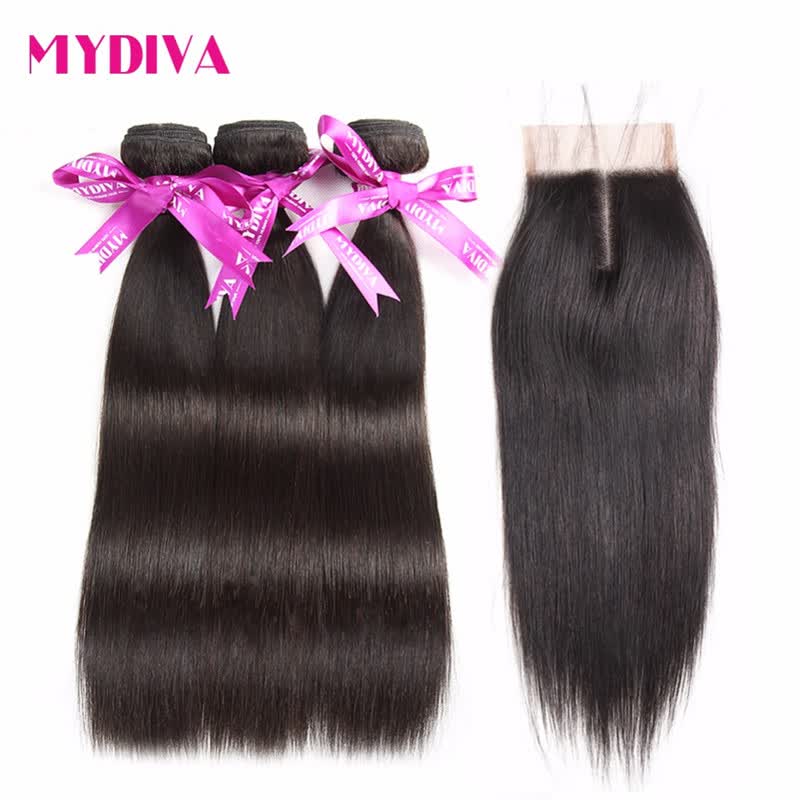 Shop Mydiva Brazilian Hair 3 Weaves With Closure 4 Pcs Lot