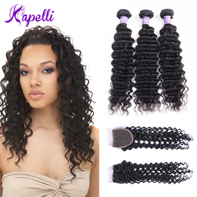 Shop Kapelli Hair 7a Brazilian Deep Wave Virgin Hair With Closure