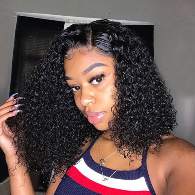 Shop 180 Density Curly Lace Front Human Hair Bob Wig For Black Women Short Malaysian Virgin Hair Pre Plucked Curly Wig Natural Color Online From Best Lace Front Wigs On Jd Com Global Site