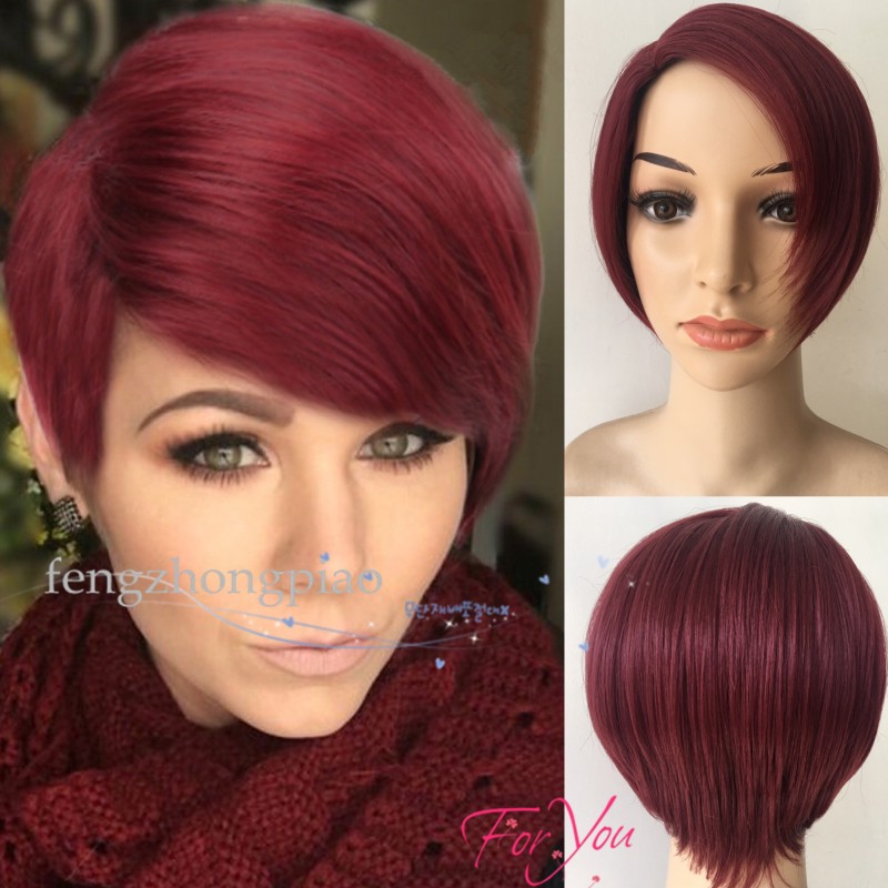 Shop Fzp Pixie Cut Burgundy Natural Wigs Short Straight Similar