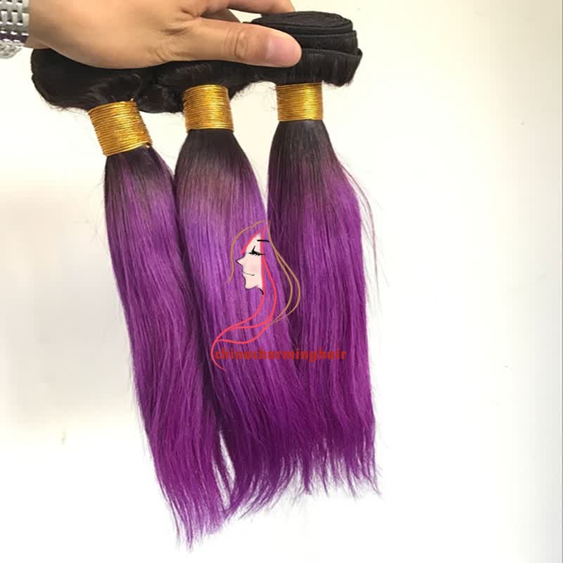 Shop Ombre Brazilian Straight Hair Bundles Wave 1b Purple Hair