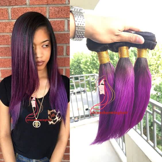 Shop Ombre Brazilian Straight Hair Bundles Wave 1b Purple Hair