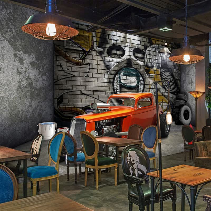 shop restaurant bar cafe 3d mural wallpaper spatial extension personality background wall painting retro car creative decor wallpaper online from best wall stickers murals on jd com global site joybuy com shop restaurant bar cafe 3d mural