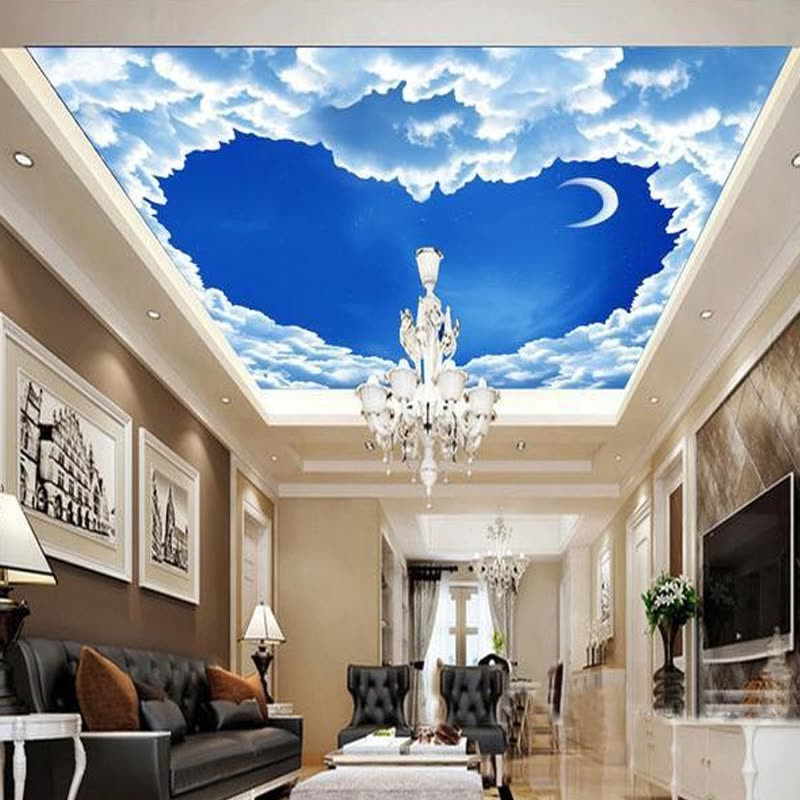 Shop Custom 3d Wallpaper Heart Shaped Blue Sky White Clouds