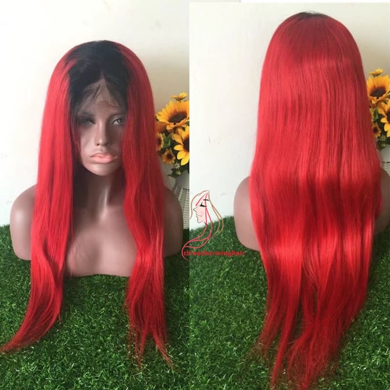Shop Dark Roots 1b Red Ombre Full Lace Wigs Human Hair
