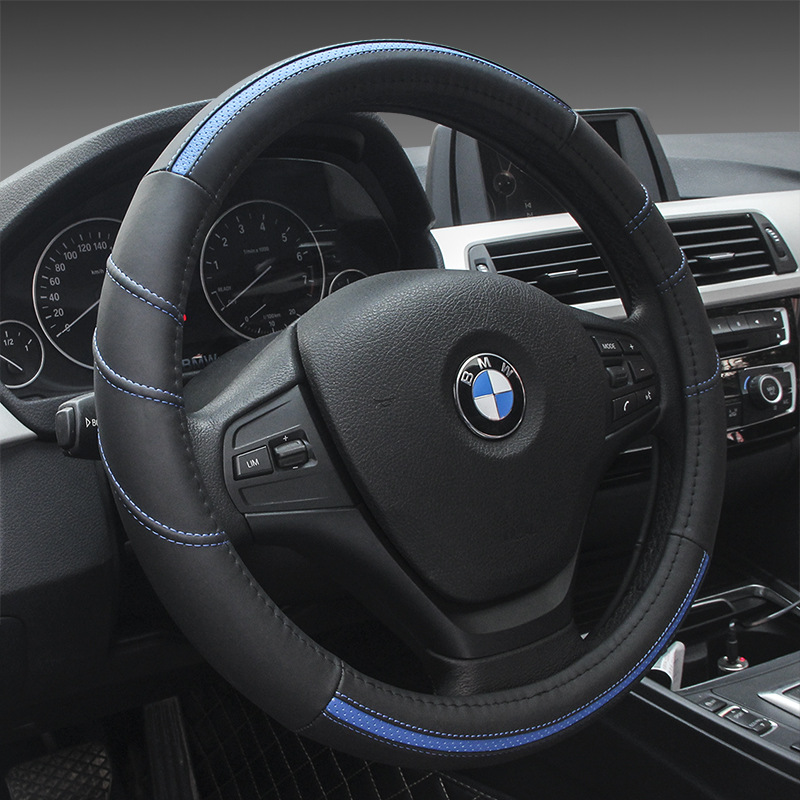 38cm Universal Carbon fiber Leather Steering Wheel Cover Auto Car Truck Black x1