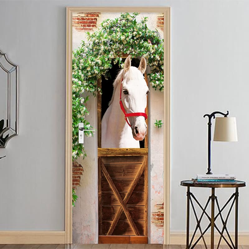 Shop Photo Wallpaper 3d Stereo White Horse Mural Door