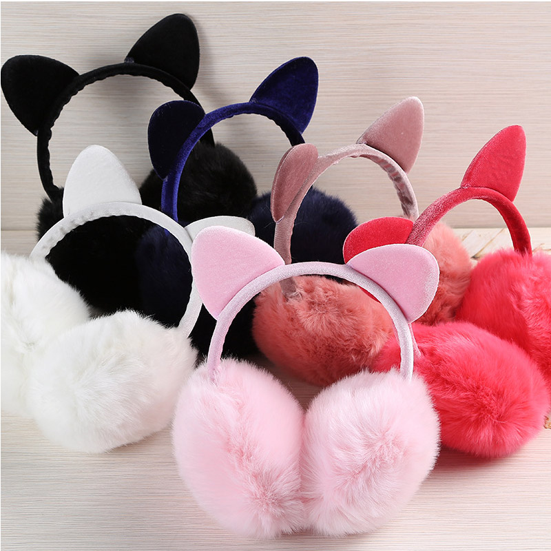 China Chinese Blue Flower Pattern Winter Earmuffs Ear Warmers Faux Fur Foldable Plush Outdoor Gift