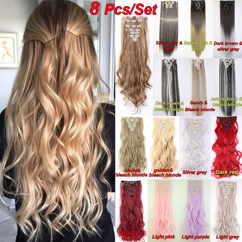 Shop 8 Pcs Set Fashion Long Curly Wavy Straight Clip In Hair