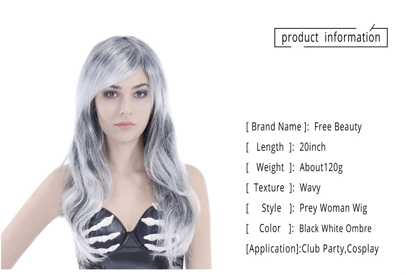 Shop 20 Prey Women Cosplay Wig Synthetic Fake Hair Black White