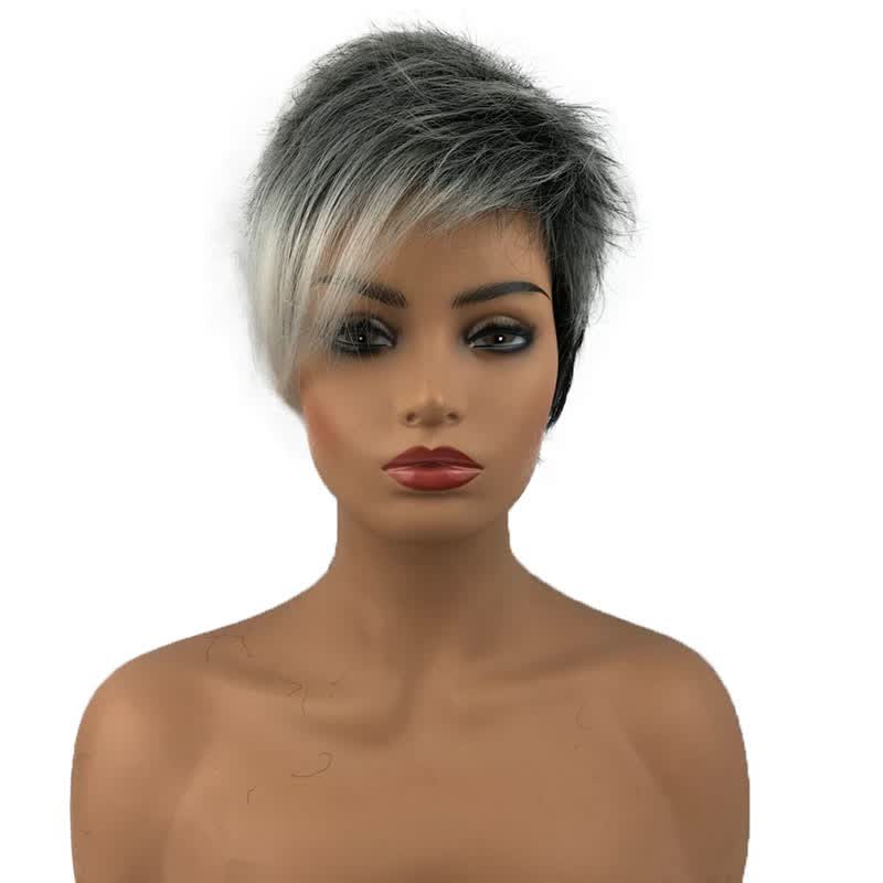 Shop Strongbeauty Short Straight Wig For Women Ombre Gray Black