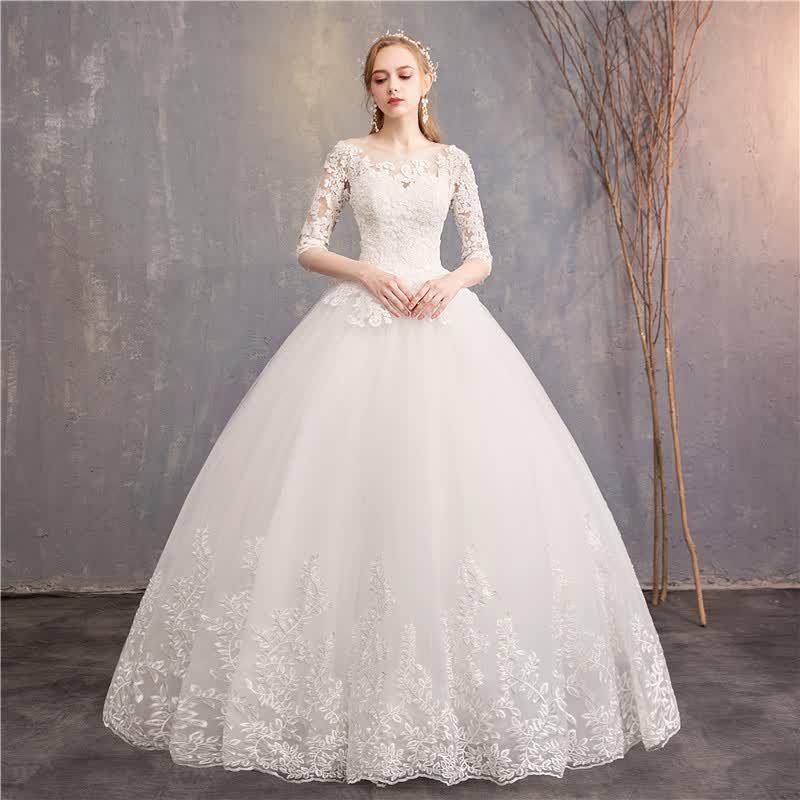 Shop Elegant Half Sleeve Wedding Dresses Luxury Lace Embroidery