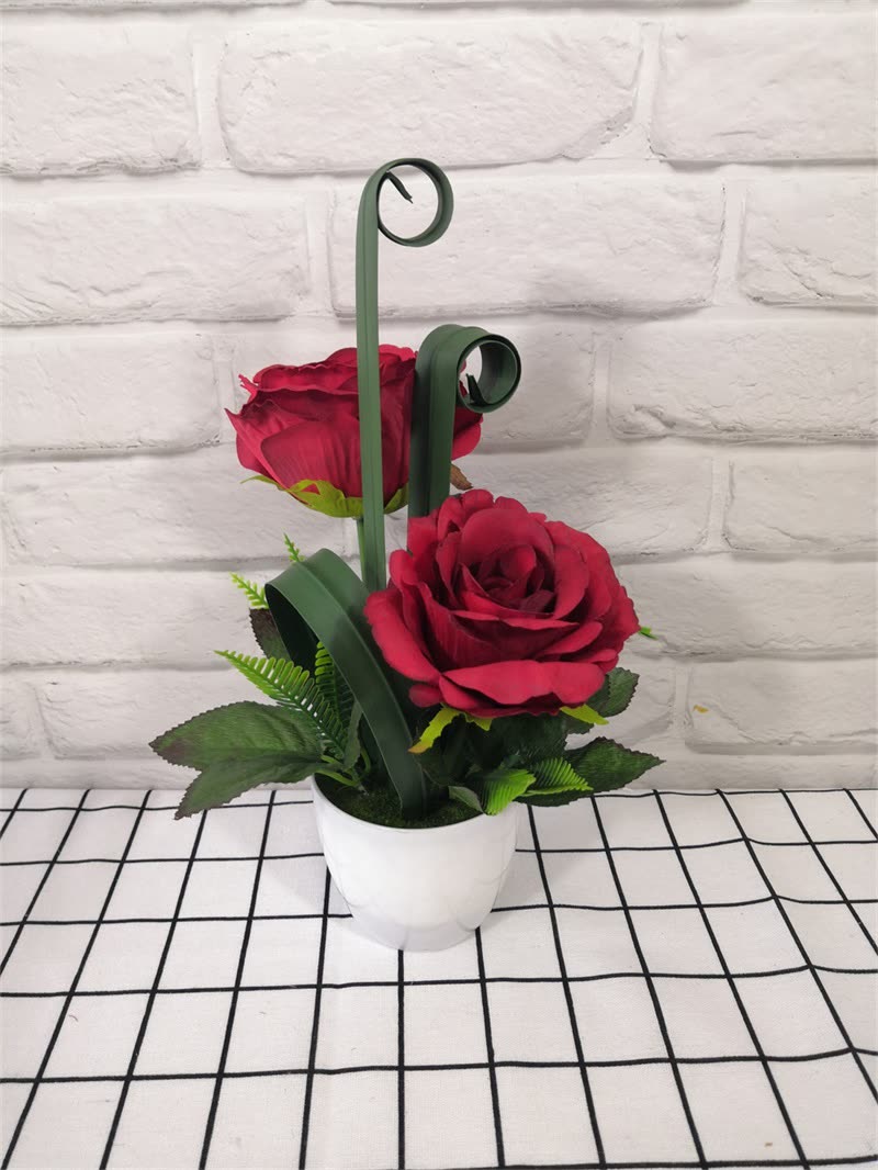 Shop Artificial Roses Flowers Pot Decor 2 Heads Home Arrangement