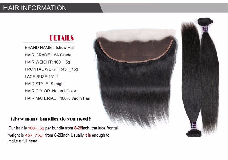 Shop Ishow 7a Straight Human Hair Lace Frontal Closure With 3