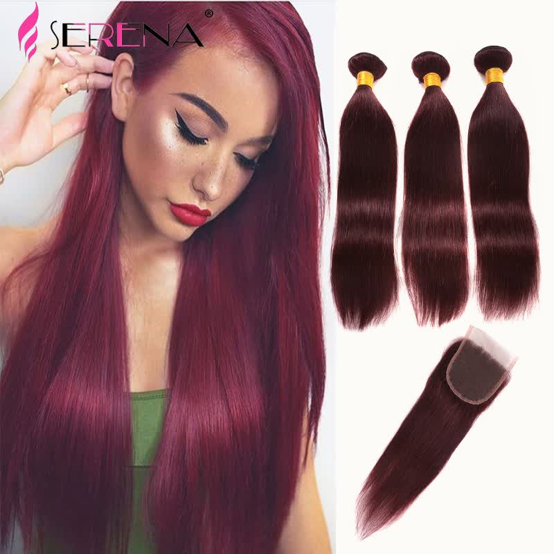 Shop Hot 7a Malaysian Straight Hair With Closure 99j 3 Bundles
