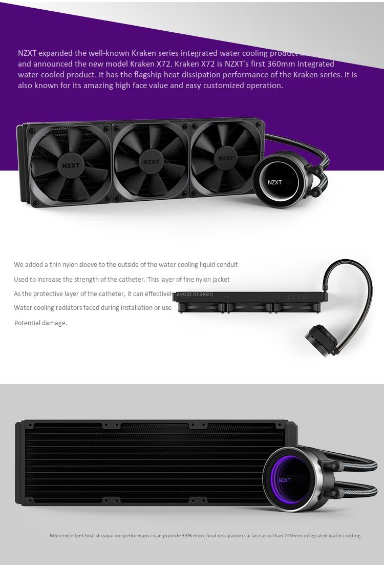 Shop 恩 Nzxt Kraken X Ray X72 360mm Integrated Water Cooled Radiator Color Rgb Water Cooled Head Mute Durable Cooling 360mm Cold Row Three Fans Online From Best Notebook Coolers